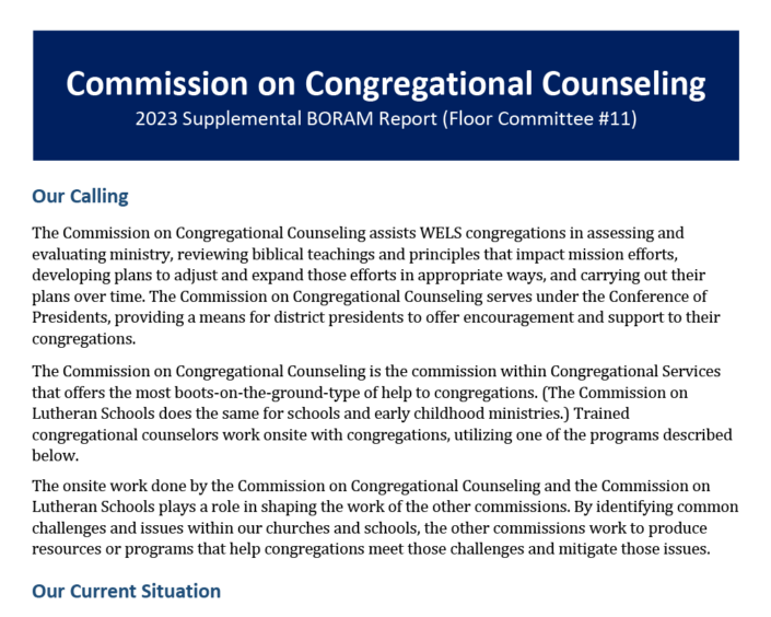 Commission on Congregational Counseling