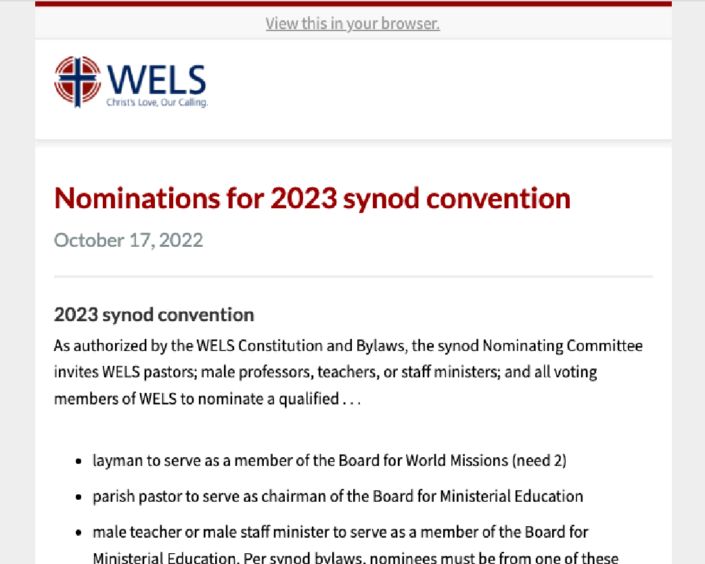 Nomination Alert for Synod Convention